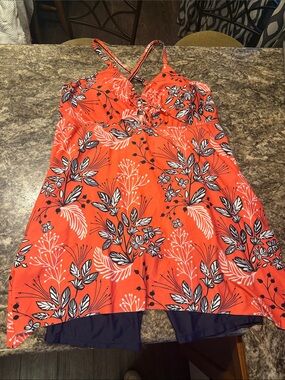 Women’s Red Floral One-Piece Swimdress with Crossback Straps